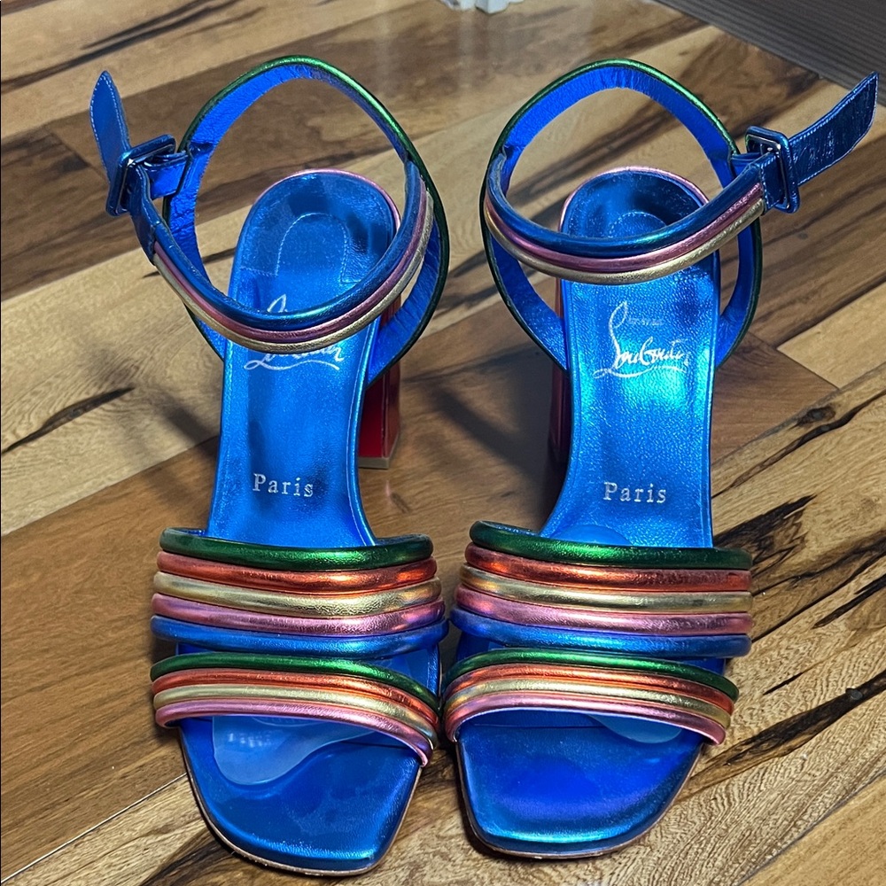 Christian Louboutin Blue and Multicolor Strappy Heels